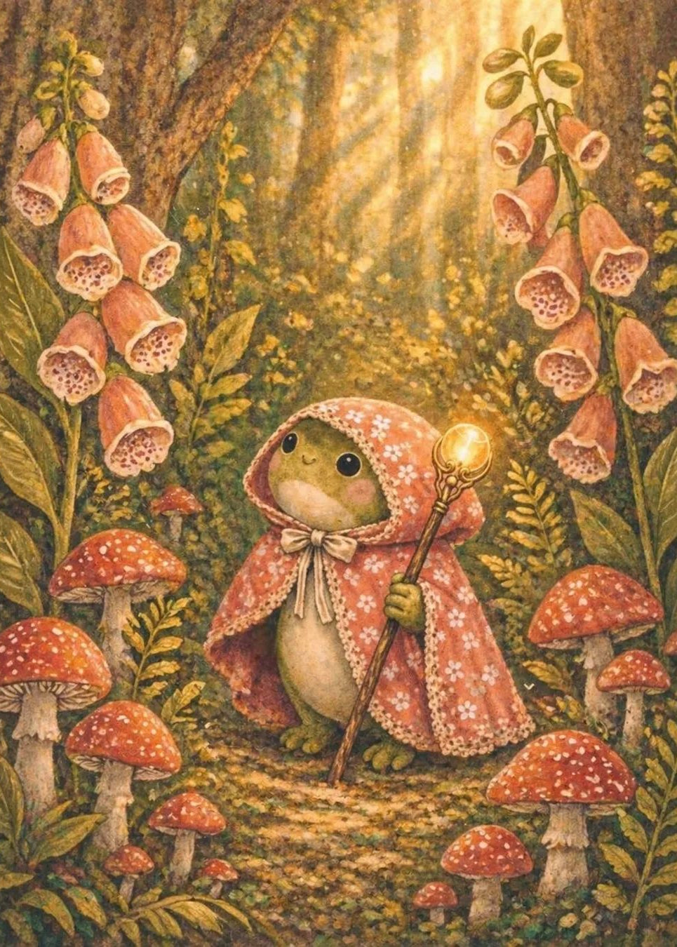 Forest Frog - Foxglove Fantasy | Cottagecore Art Print