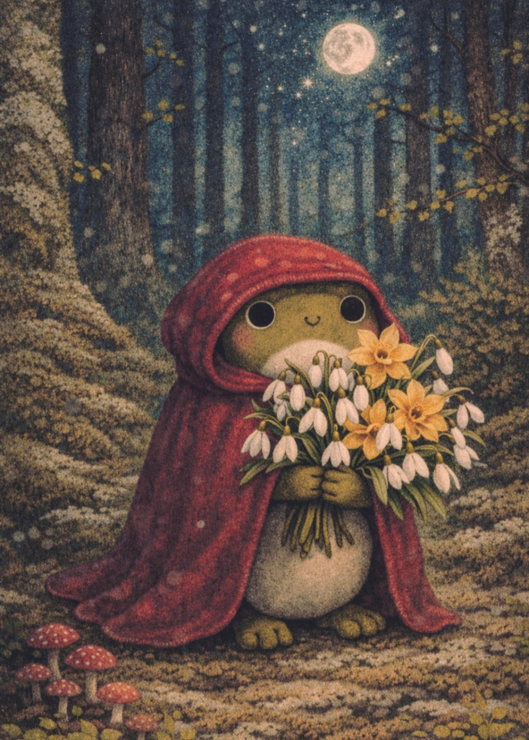 Forest Frog - Moonlit Blooms | Cottagecore Art Print