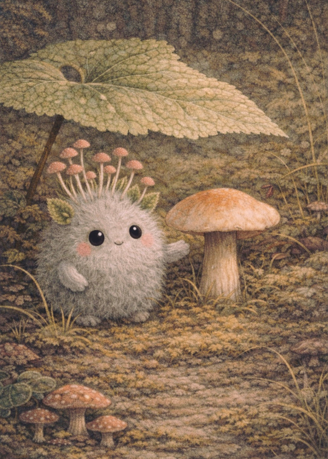 Poogie - The Mushroom Forager | Cottagecore Art Print