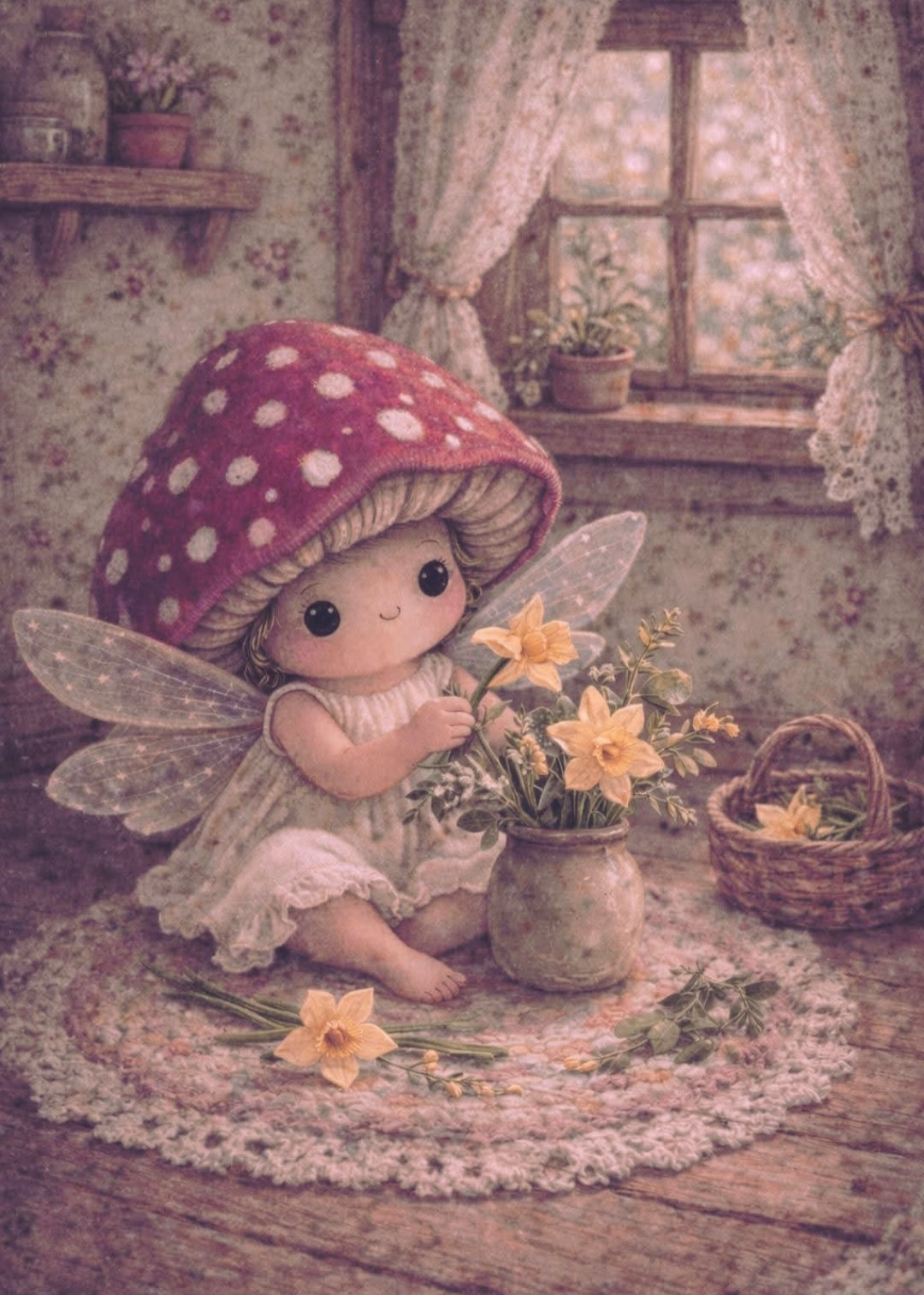 Mushroom Fairy-Godmother - Daffodil Bouquet | Cottagecore Art Print