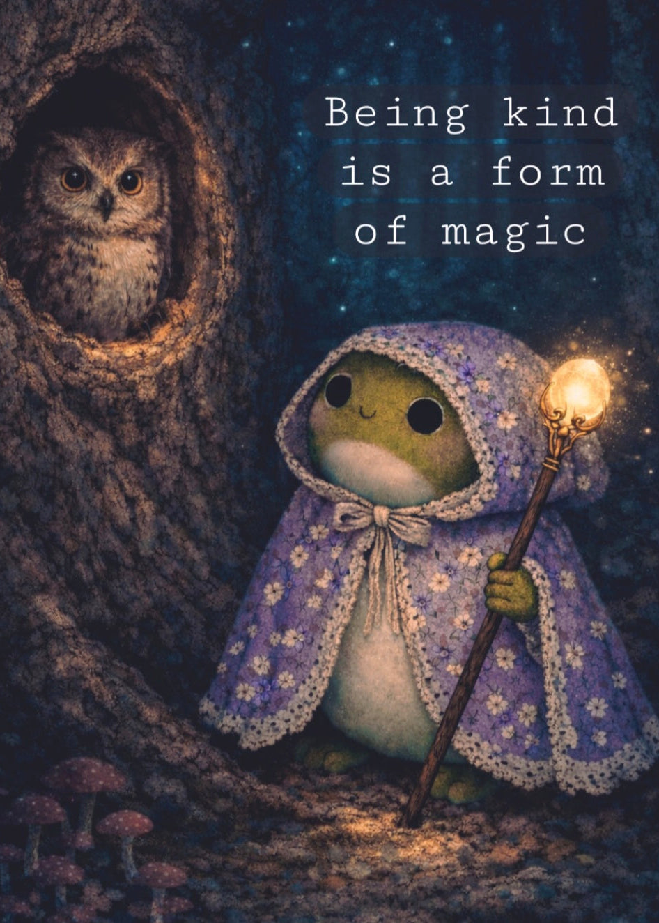 Forest Frog - Kindness is Magic Meme | Cottagecore Art Print