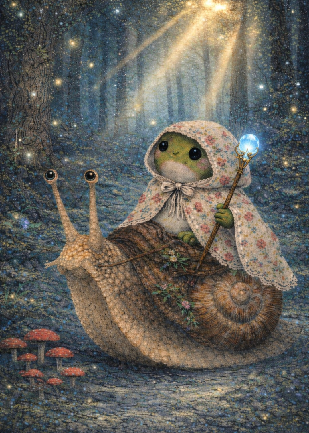 Forest Frog - Enchanted Snail Ride | Cottagecore Art Print