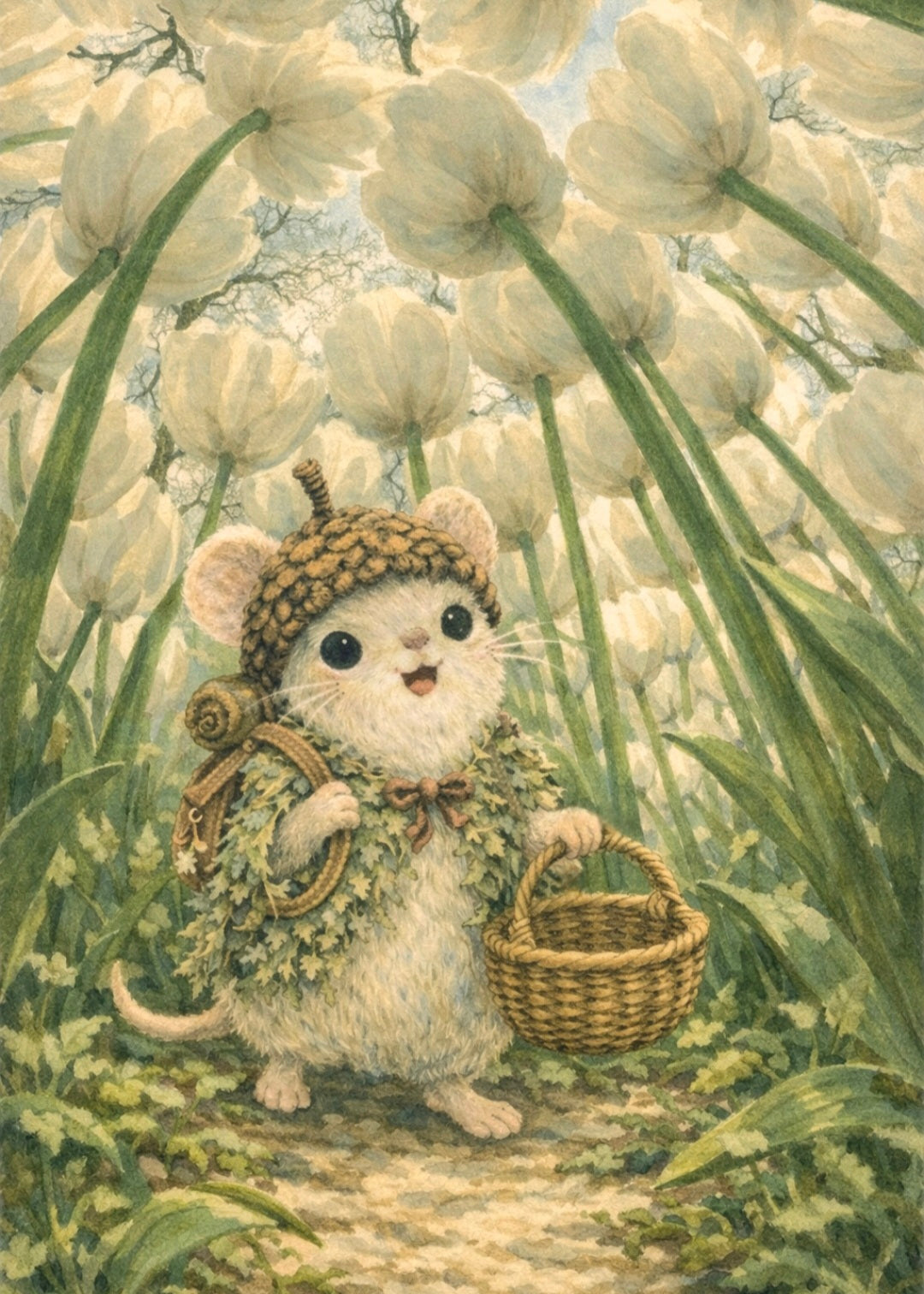 Acorn Mouse - Tulip Forest | Cottagecore Art Print