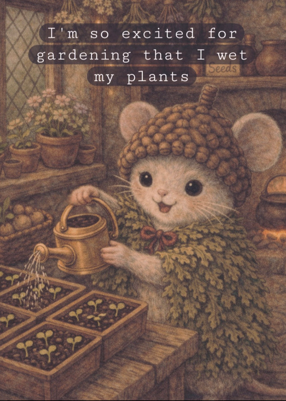 Acorn Mouse - Wet My Plants Meme | Cottagecore Art Print