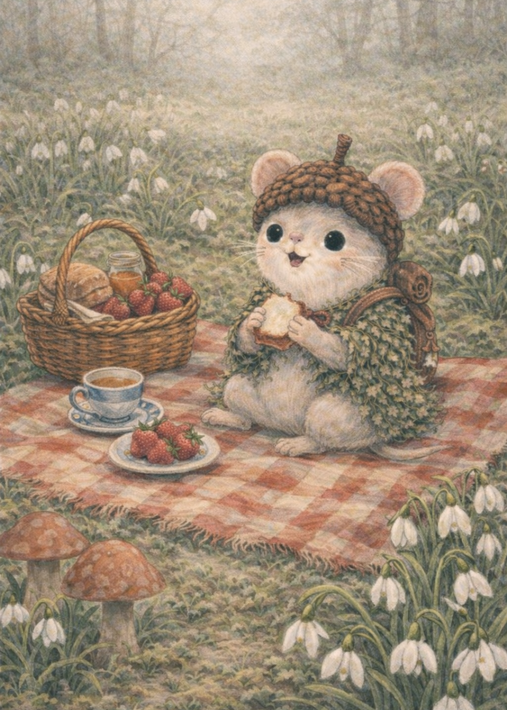 Acorn Mouse - Spring Picnic | Cottagecore Art Print