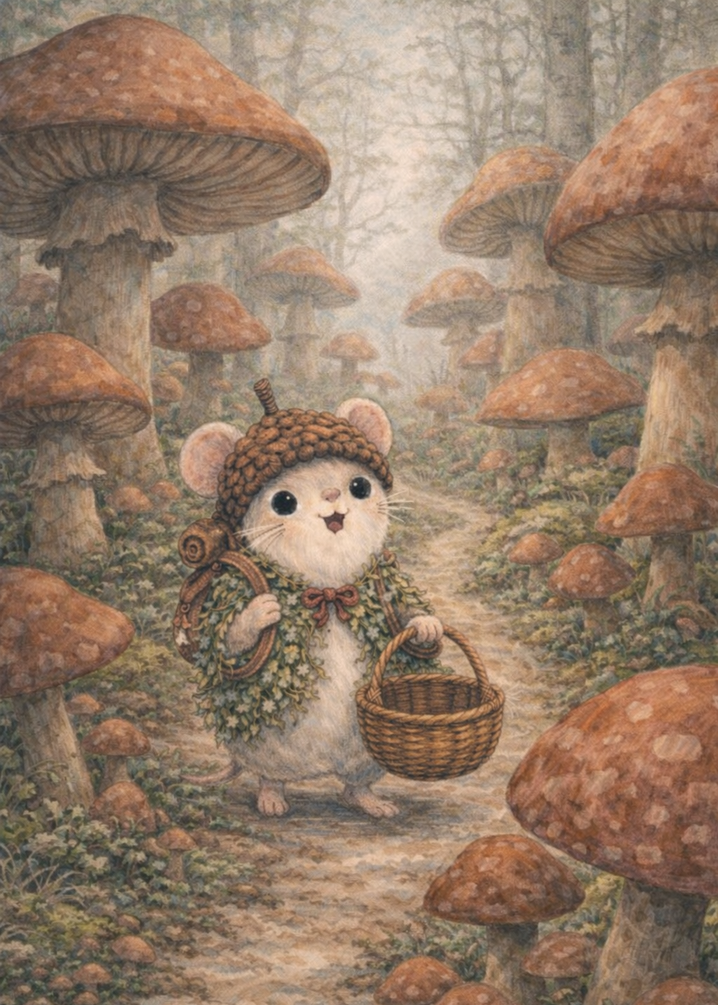 Acorn Mouse - Mushroom Forest | Cottagecore Art Print