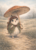 Acorn Mouse - Mushroom Umbrella | Cottagecore Art Print