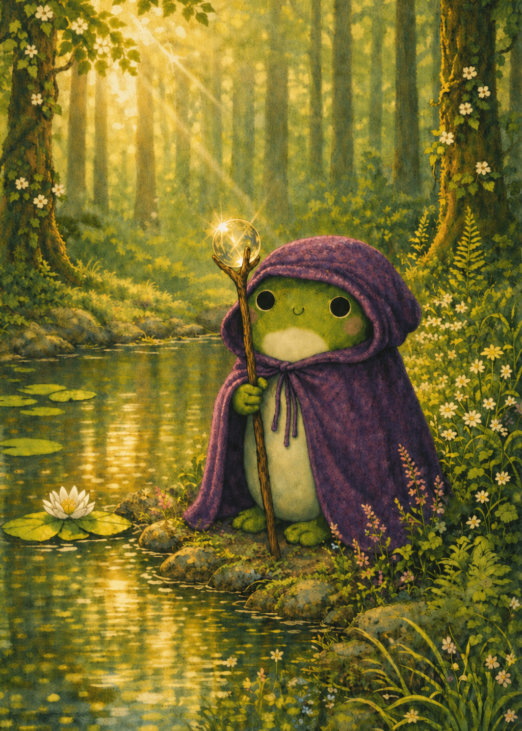 Forest Frog - Pond Pondering | Cottagecore Art Print